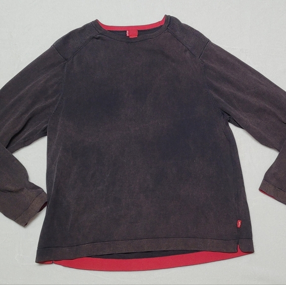 Grungecore Vintage Y2K Levi's Black Mineral Washed Red Trim Crewneck Sweater XXL - Picture 1 of 9